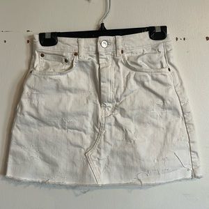 Zara White Denim Mini Skirt With Star Patterned Distressing